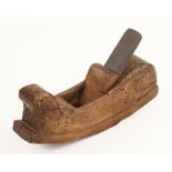 An 18c elm compass plane 9" x 2" with date 1780 on toe, recently discovered in Ireland,