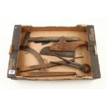 Four early rustic tools caliper,