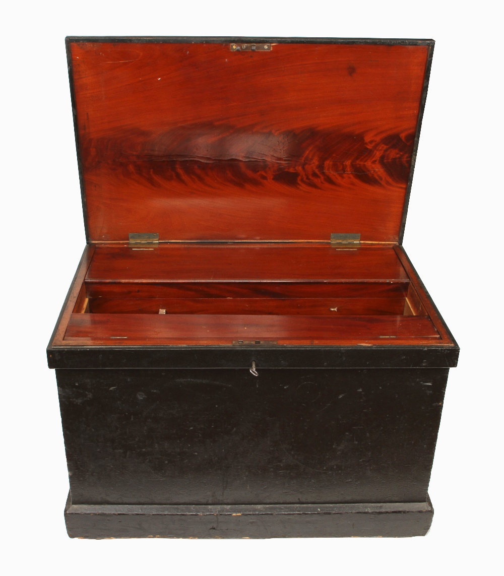 A fine cabinetmaker's lockable pine chest measuring 38" x 25" x 25"h.
