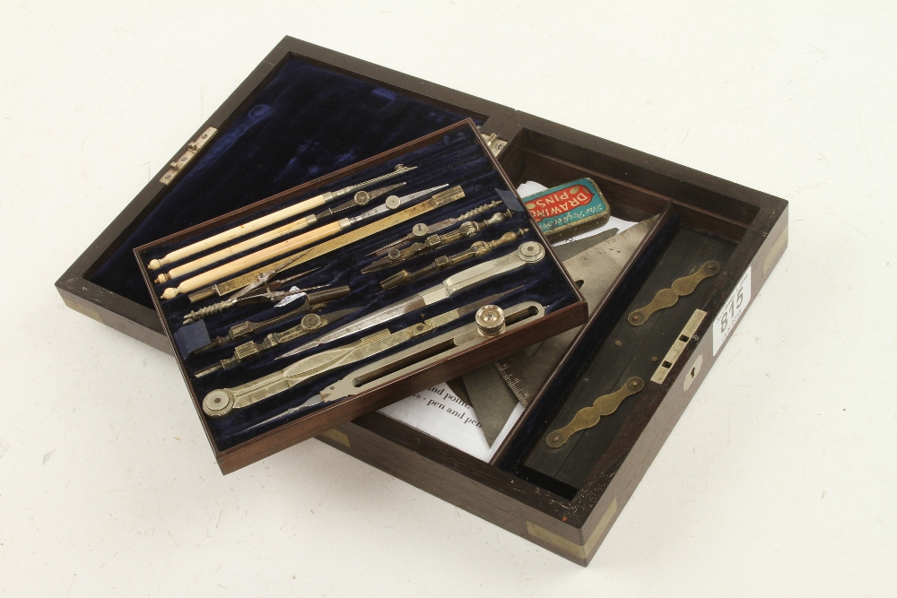 A set of German Silver drawing instruments in rosewood case,