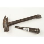 An old iron crate hammer and an early large counter sink bit G
