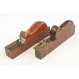 Two very fine quality mahogany slitting tools with brass fittings,