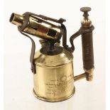 The Original 3/4 pint brass blow torch by SIEVERT Stockholm with list of properties on the side and