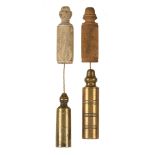 Two Dutch masons brass plumb bobs with spacers G+