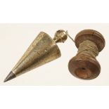 An early 5" conical brass plumb bob with wood reel G