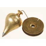 An early 4" steel tipped brass plumb bob with brass reel G+