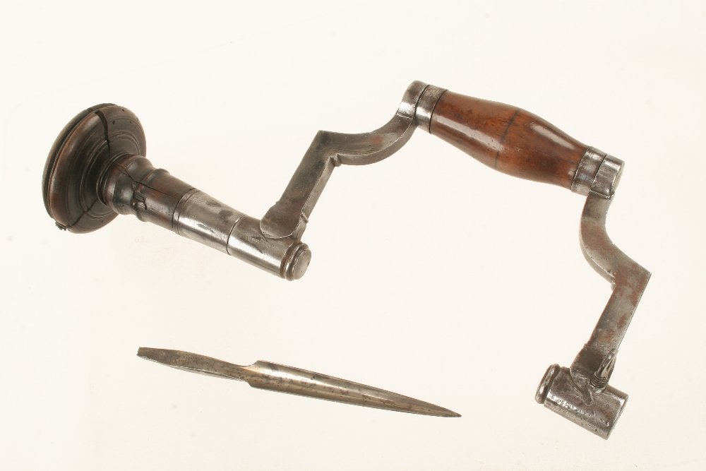 A fine 18c French coopers brace with simple moulded decoration to frame and fruitwood handle and - Image 2 of 2