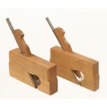 Two miniature boxwood rebate planes by GEO.