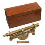 A 19c brass 14" level with compass by COX Devonport in orig fitted mahogany box G+