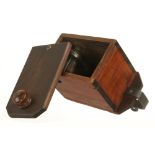 An unusual, table clamping mechanical pencil sharpener fitted inside pine box,