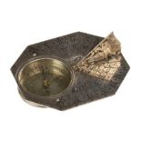 A most attractive 17/18c Butterfield style silver sun dial and compass with folding gnomon by N.