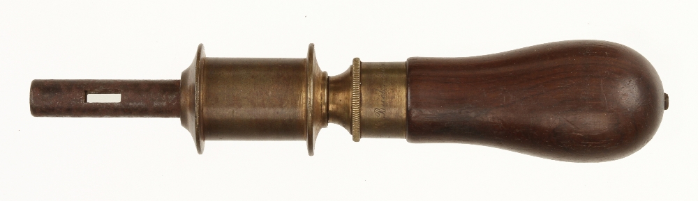 A nice quality and unusually small brass and rosewood bow drill engraved G BUCK Maker,