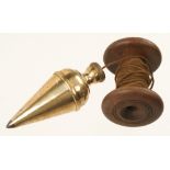 An attractive 3 1/2" steel tipped gunmetal plumb bob with knurled screw on beech reel G++