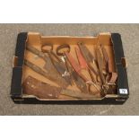 Six pairs of sheep shears and three hatchets rusty