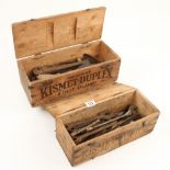 Two wooden boxes of spanners and files G