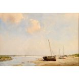 JOHN CHRISTOPHER TEMPLE WILLIS 
Estuary with Boats Aground
Watercolour 
Signed
Artists label to