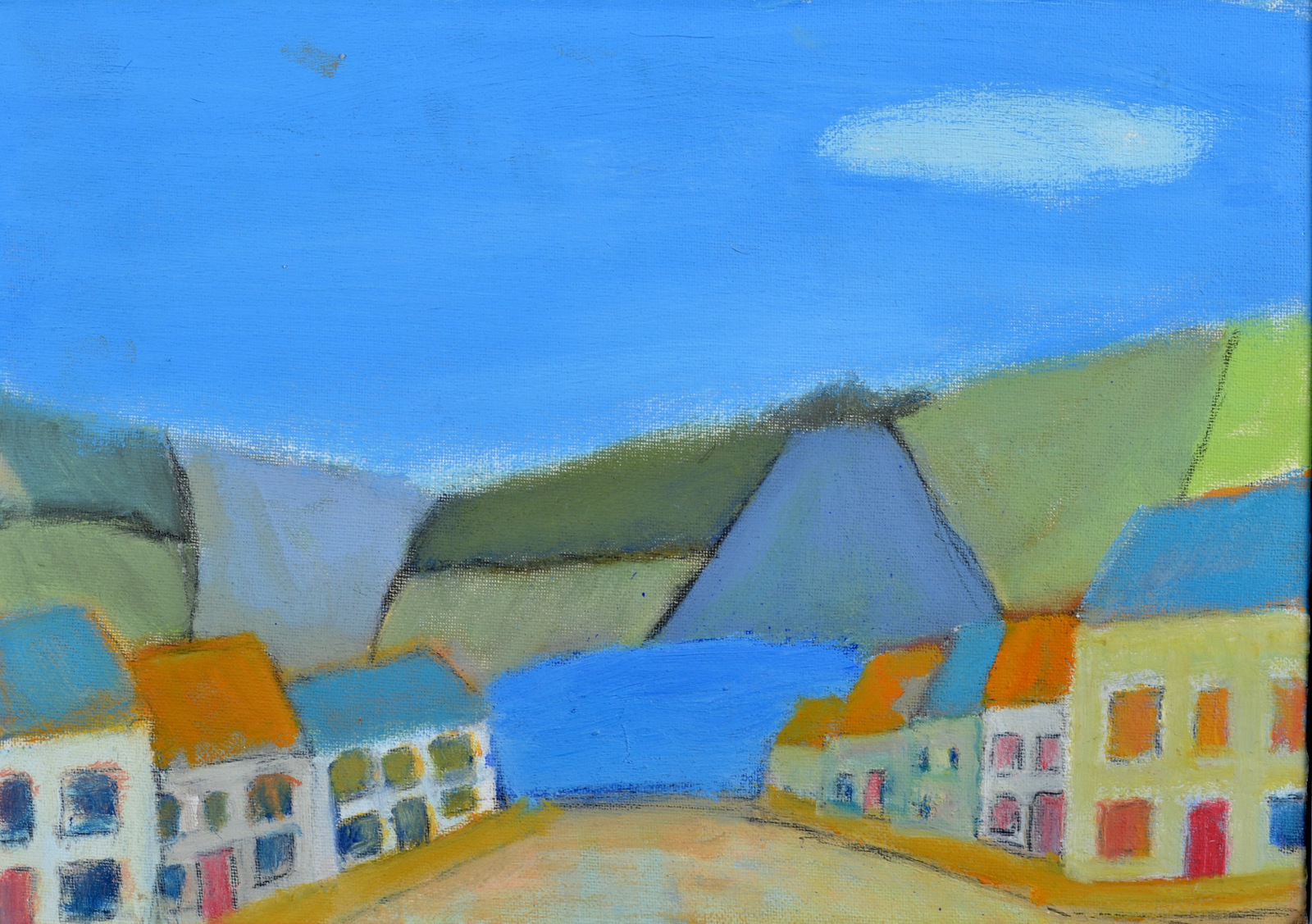 BOB BOURNE Fishing Village Oil on canvas Signed, inscribed and dated 2009 to the back Belgrave St - Image 2 of 2