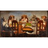 After C M Coolidge 
Dogs Playing Poker 
Oil on board 
19 x 34.5cm Condition Report: 19 x 34.5 cm