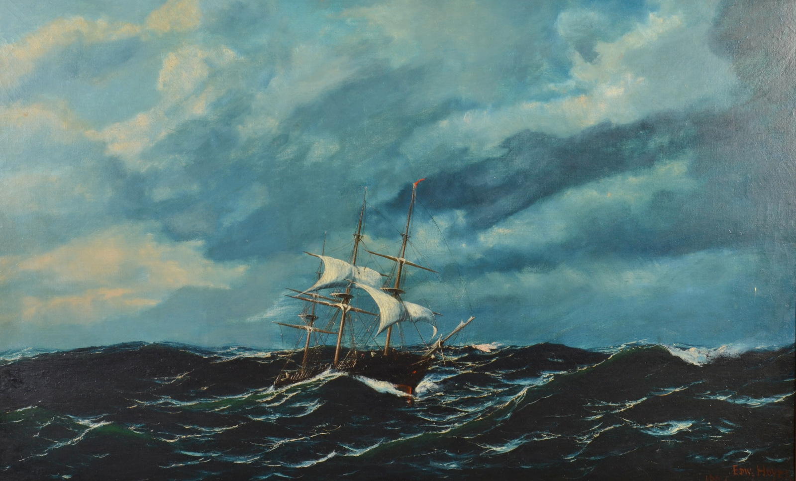 EDWARD HOYER Clipper in heavy seas Oil on canvas Signed and dated 1876 59 x 95cm - Image 2 of 2