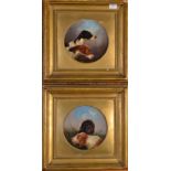 COLIN GRAEME ROE
Hunting Dogs
Oil on panel
A pair 
Signed
Diameter 22cm Condition Report: