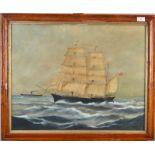 C L BUCHANAN The clipper Marchwood in full sail A steamer on her bow Watercolour Heightened with