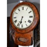 A walnut drop case clock, dial diameter 30cm.