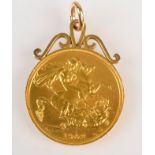 An Edward VII gold two pound piece, 1902, uncirculated but soldered with a scrolling pendant mount,