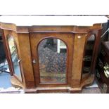 A Victorian walnut and marquetry marble top credenza with three mirrored doors, 82 x 119cm.