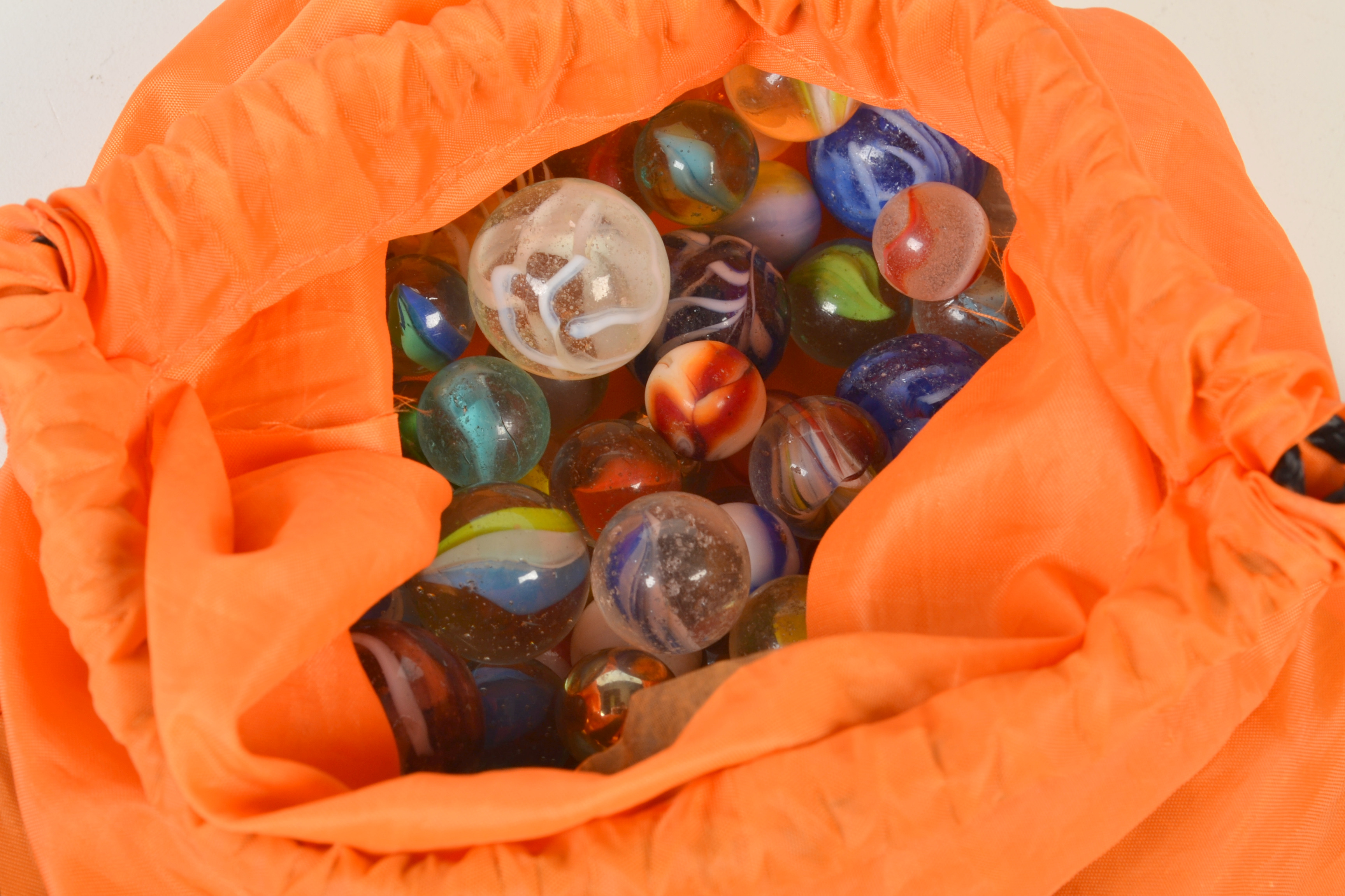 A bag of glass marbles.