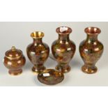 Three Japanese cloisonne floral decorated brown vases,