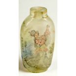 A Chinese interior painted snuff bottle decorated with a dancing girl and others with a parasol,