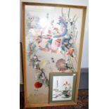 A Chinese Republic period silk embroidered picture of birds (stained), 52 x 99cm,