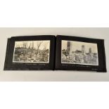 A small photograph album, gold embossed with "THE GREAT EARTHQUAKE YOKOHAMA. 1-9-23. JAPAN. H.M.S.