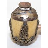 A small Chinese hardwood and bone, silver coloured metal mounted snuff bottle, height 7cm.