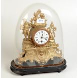 A gilt figure mounted French clock under dome, full height 37cm.