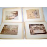 A set of twenty Japanese double sided, hand coloured photographs in mounts,