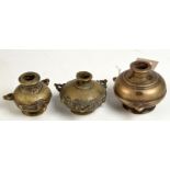 Three Indian metal ink pots.