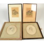 Two Victorian portrait drawings by H. Sterling, together with two prints.