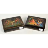 Two Russian lacquered boxes, one painted with The Swan Princess signed Halex 12.3X10cm the other,