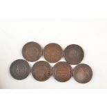 Seven 19th century tokens, rose copper, Birmingham and Swansea (2), Birmingham and South Wales,