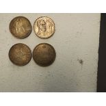 Four Russian silver coins:- Rubles, 1878, 1913, 1921 and 1924.