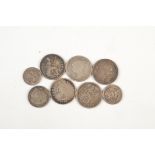 Silver:- 1d 1855, 1 1/2d 1854 and 2d 1838 together with five silver 4d pieces.