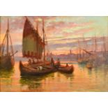 H CACCIAPUOTI Sunset on the Grand Canal Oil on canvas Signed and inscribed 'Venise' 32 x 45cm