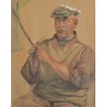 SYDNEY JOSEPHINE BLAND A Newlyn skipper mending nets Watercolour Signed,