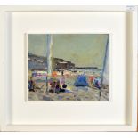 BO HILTON Sennen Surf School Oil on canvas board Inscribed to the back Signed 26 x 31cm