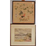 Chinese Folk Art Pheasant amongst flowers Together with a coastal watercolour