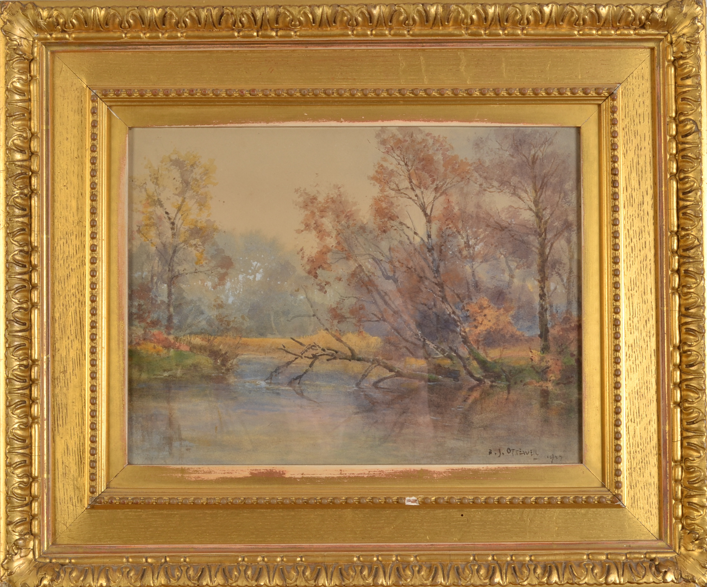 BENJAMIN JOHN OTTWELL River landscape Watercolour Signed and dated 1929 22 x 30cm - Image 2 of 2