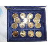 Fifteen gilt crown size coins, Royalty etc.