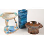 A tenmoku glazed studio pottery stem bowl,