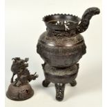 A Chinese late 19th/early 20th century cast metal koro and cover,